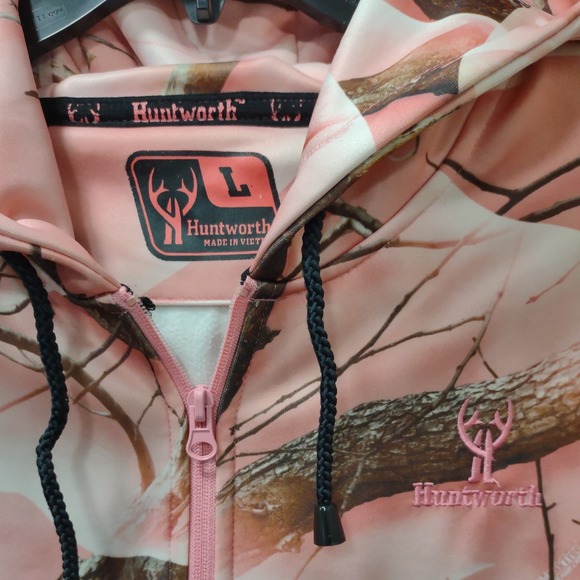 Huntworth Hoodie Womens Large Pink Camouflage 1/4 Zip Pullover Activewear - Picture 3 of 5